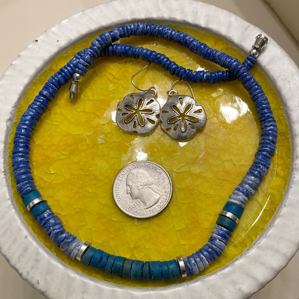 Blue and Silver Necklace and Earring Set